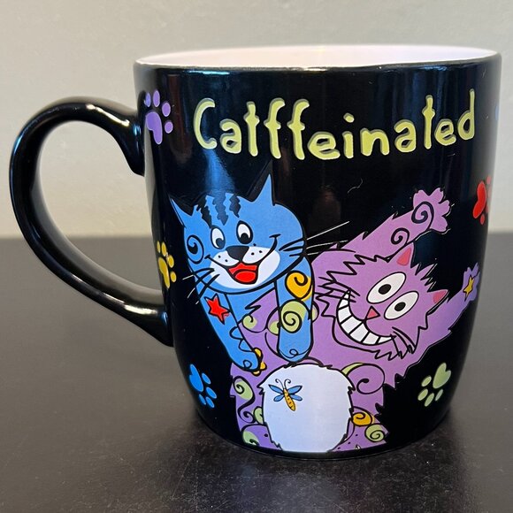 Animal Rescue Site Cats Kittens Paw Prints Caffeinated Decaf Pun Coffee Mug - Picture 2 of 10